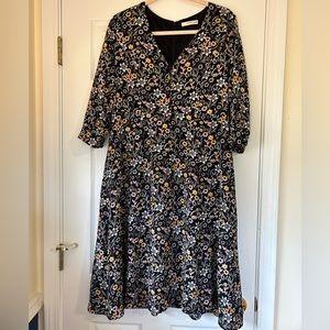 Floral black quarter sleeve dress